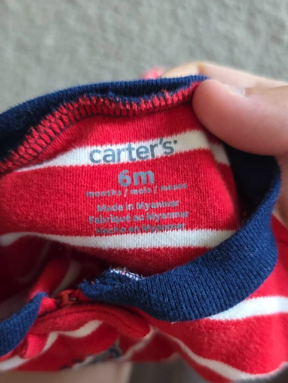 Carter's Red and White Striped Footed One-Piece with Navy 